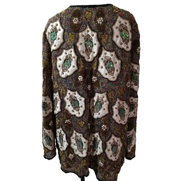 Silky Nites By Cherish Vintage Black Beaded Sequin Formal Elegant Cardigan 24/26 - Picture 2 of 12